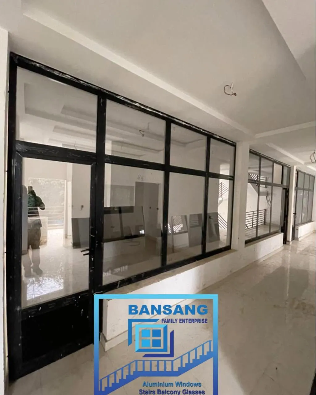 Commercial building with glass terrace railings