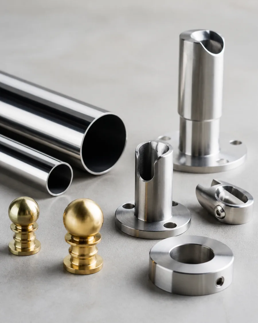 Stainless-steel fittings and brass railing components